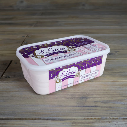 Luca's strawberry ice cream in a 1 litre carton