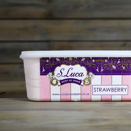Luca's strawberry ice cream in a 1 litre carton