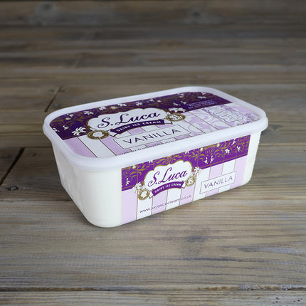 Luca's vanilla ice cream in a 1 litre carton