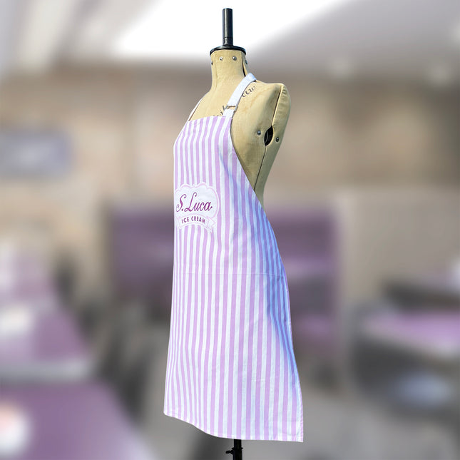 Luca's lilac stripe cotton apron