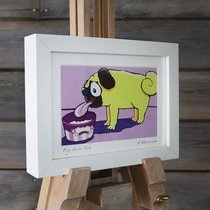 BonzoArt Pug in a Tub framed illustration print