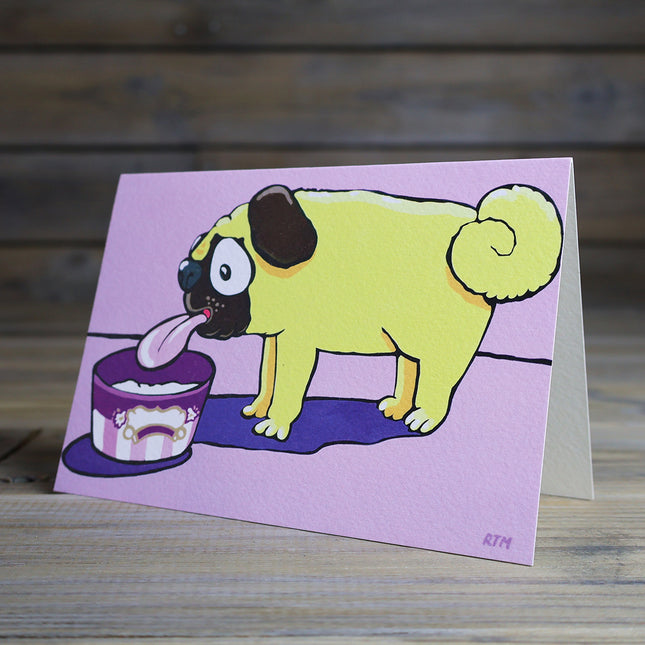 BonzoArt Pug in a Tub illustrated greeting card