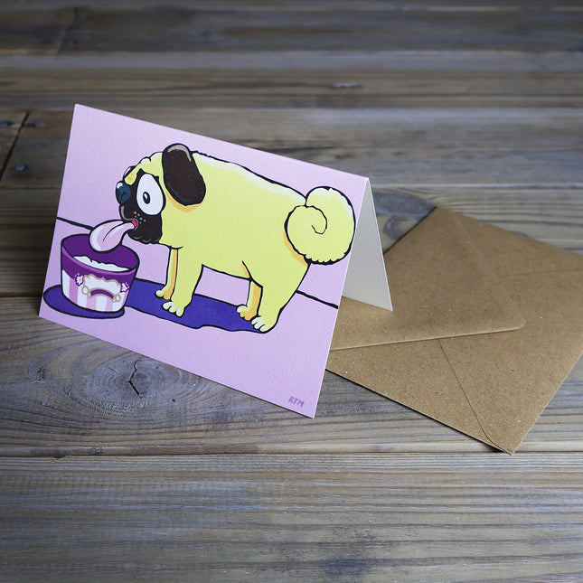 BonzoArt Pug in a Tub illustrated greeting card