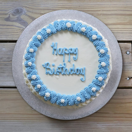 Luca's Blue Belle vanilla and strawberry ice cream cake with floral decoration, no sponge