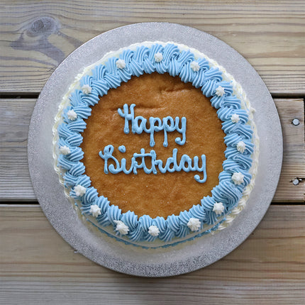Luca's Blue Belle vanilla and strawberry ice cream cake with floral decoration, with sponge layer