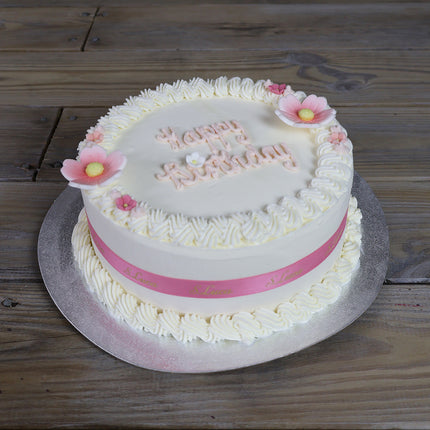 Luca's Flower Bloom vanilla and strawberry ice cream cake with floral decoration, no sponge