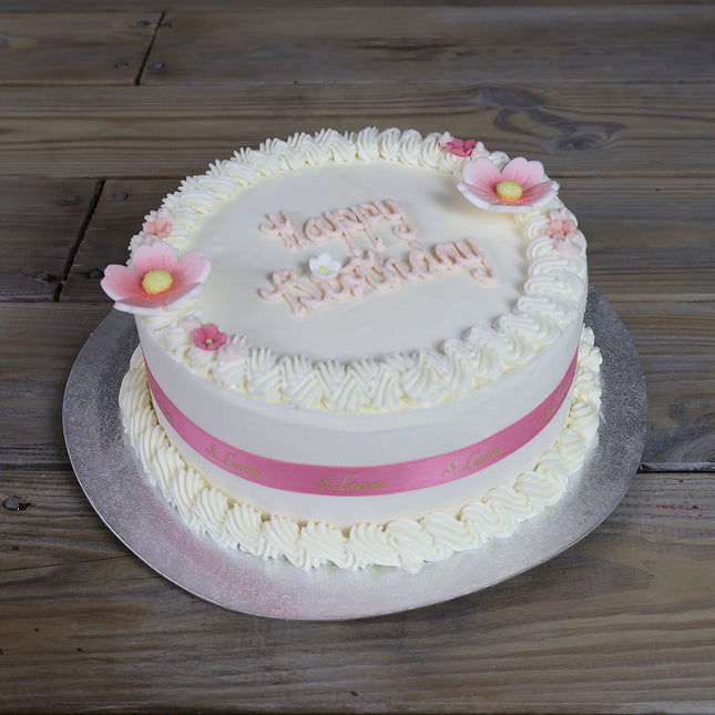 Luca's Flower Bloom vanilla and strawberry ice cream cake with floral decoration, no sponge