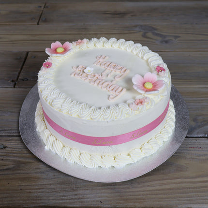 Luca's Flower Bloom vanilla and strawberry ice cream cake with floral decoration, no sponge