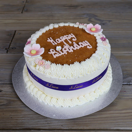 Luca's Flower Bloom vanilla and strawberry ice cream cake with floral decoration, with sponge layer