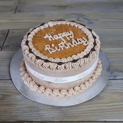 Luca's Nutty ice cream cake with chocolate decoration, with sponge layer