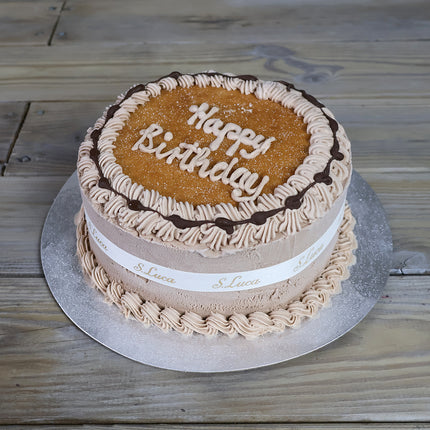 Luca's Nutty ice cream cake with chocolate decoration, with sponge layer