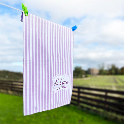 Luca's lilac stripe cotton tea towel