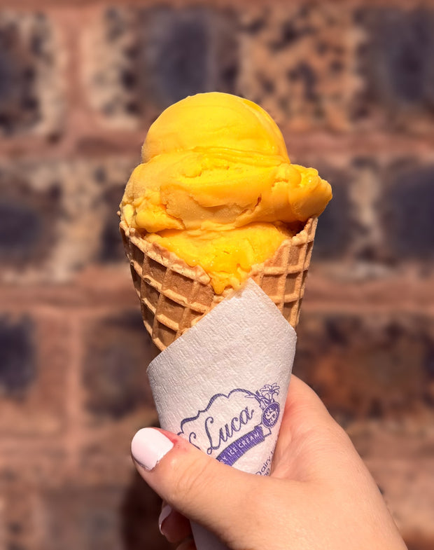 Mango sorbet cone